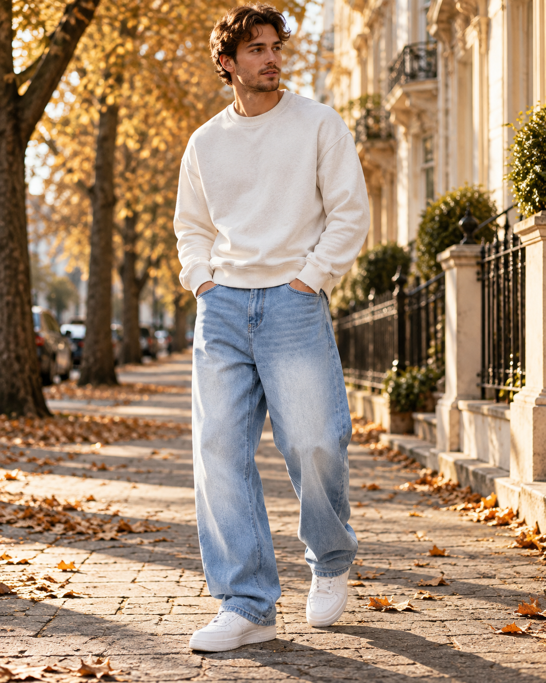 Nikolai Jean Baggy à Jambes Larges pour Homme – Denim Extensible 340 GSM avec Coupe Streetwear Décontractée