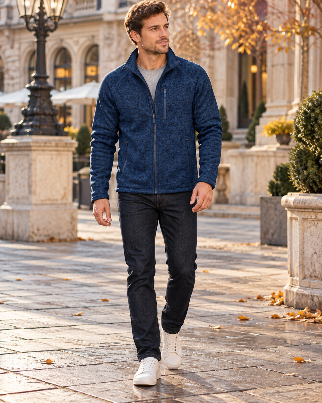 Crisanto Giacca in pile da uomo – Giacca casual leggera con cerniera e collo rialzato