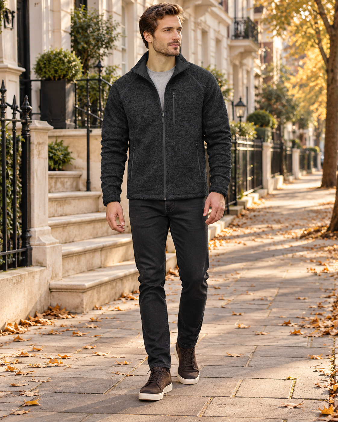 Crisanto Giacca in pile da uomo – Giacca casual leggera con cerniera e collo rialzato