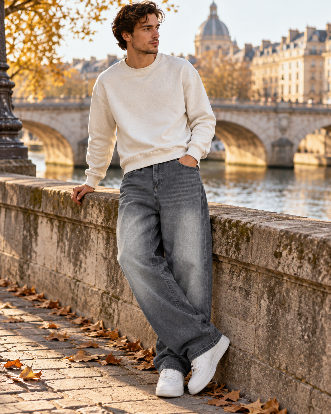 Nikolai Jean Baggy à Jambes Larges pour Homme – Denim Extensible 340 GSM avec Coupe Streetwear Décontractée