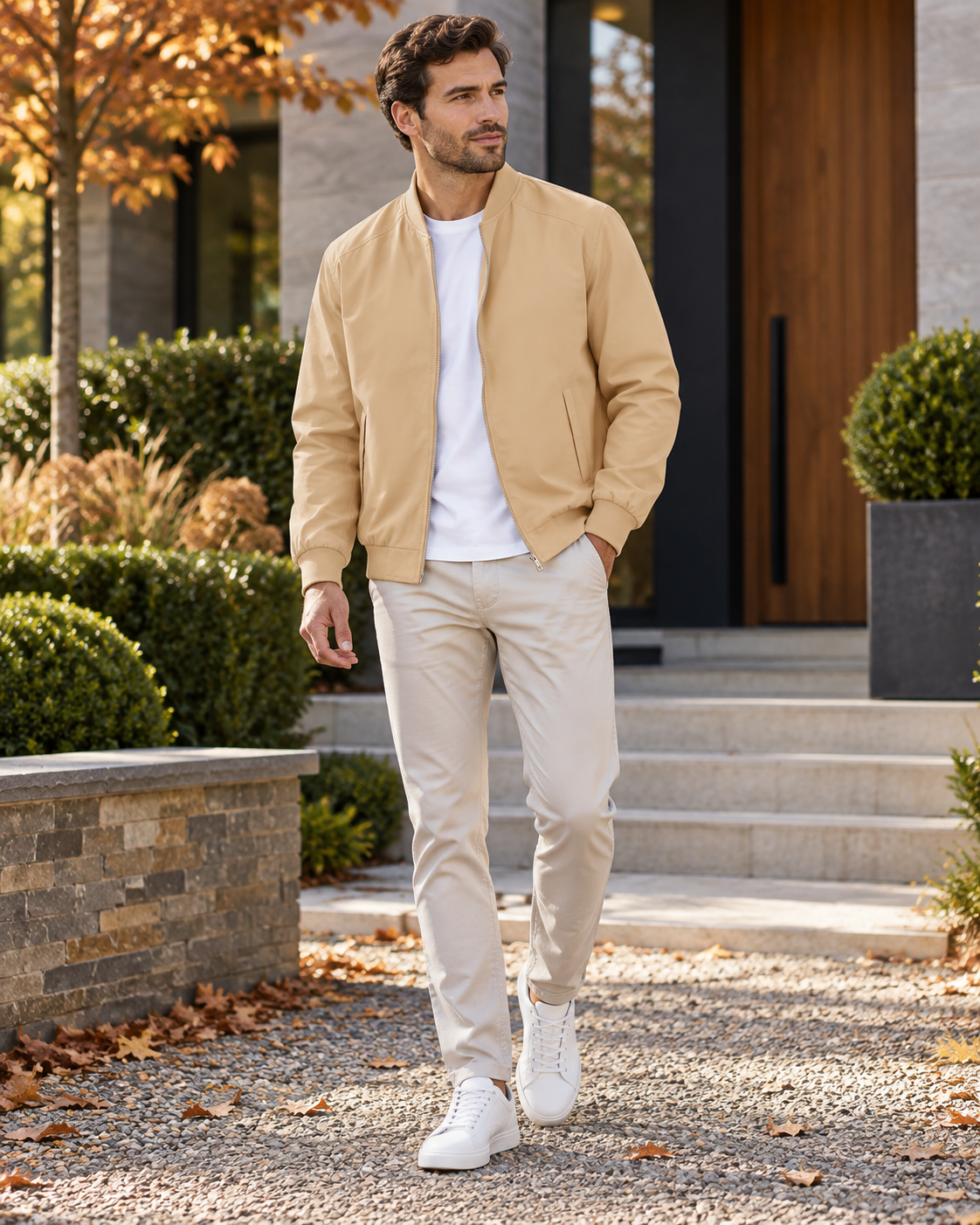 Cassian Blouson Bomber Léger pour Homme – Finitions Côtelées Classiques avec Poches avec Coupe-Vent Zippé sur Toute la Longueur