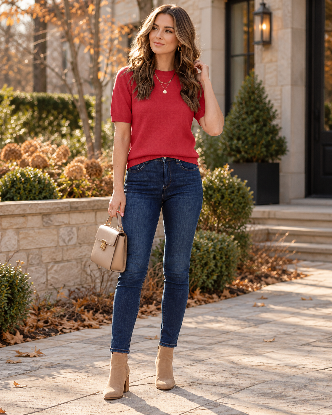 Julietta Maglia da donna in tessuto a maniche corte – Top leggero con scollo rotondo in stile business casual