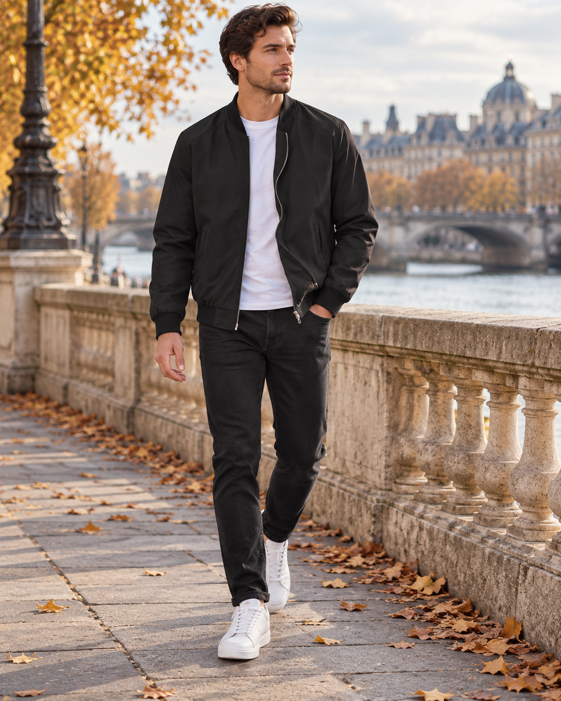 Cassian Blouson Bomber Léger pour Homme – Finitions Côtelées Classiques avec Poches avec Coupe-Vent Zippé sur Toute la Longueur