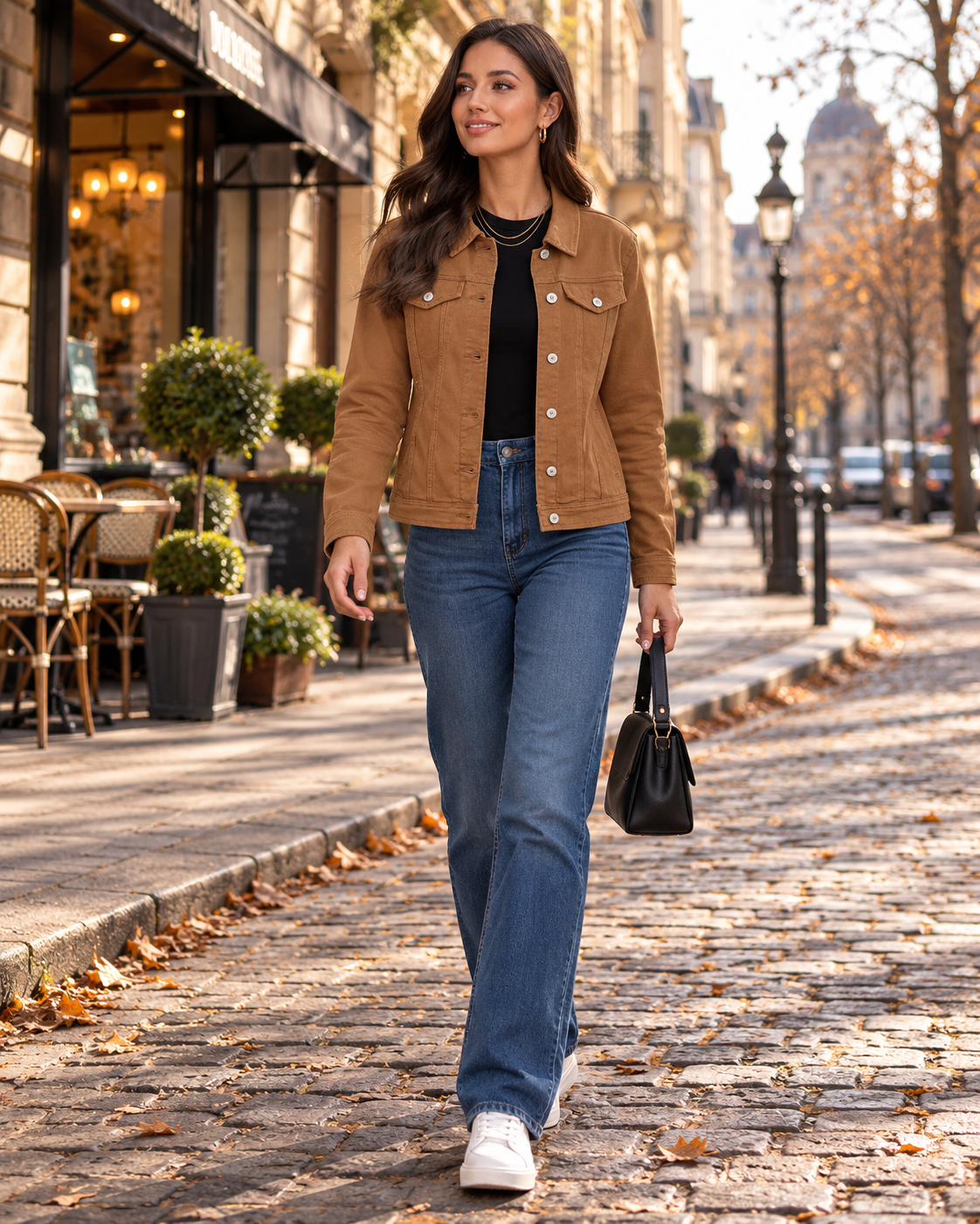 Trisha Veste en jean stretch femme boutonnée, manches longues avec quatre poches