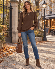 Paloma Blouse Plissée à Manches Longues pour Femme – Style Chic Décontracté pour le Bureau avec Encolure Ronde et Coupe Décontractée