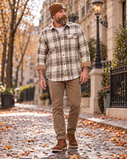 Santino Chemise homme en coton flanelle à carreaux, col et poignets en velours côtelé