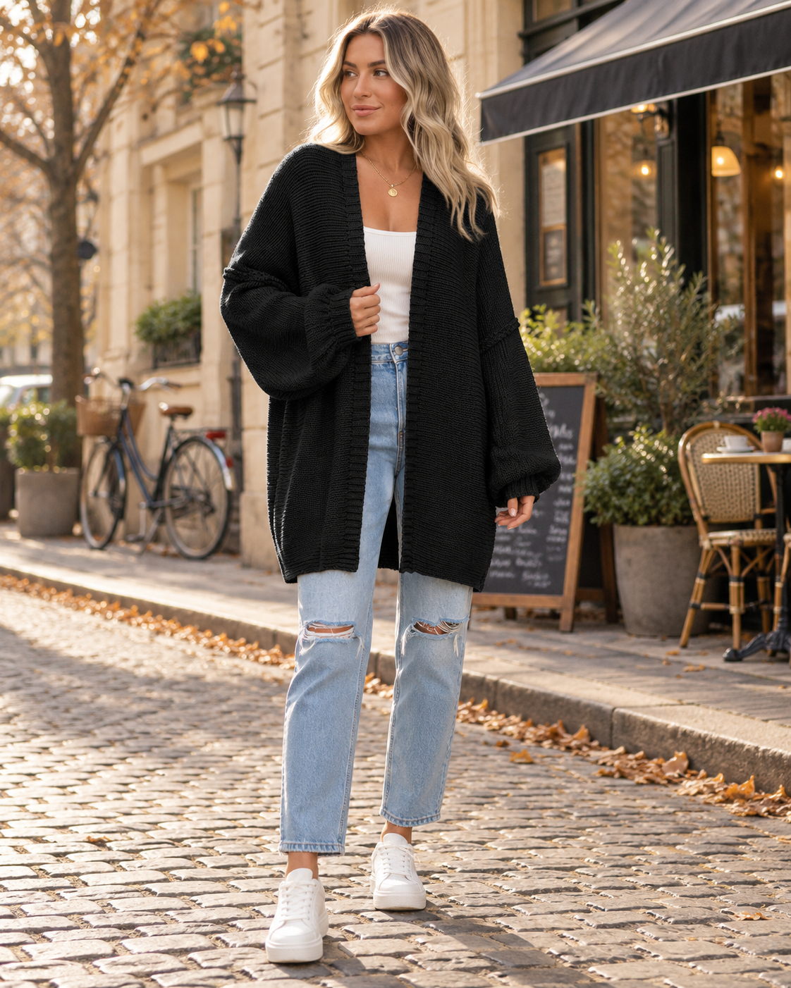 Dahlia Gilet Femme Oversize en Maille Sans Fermeture – Pull Ample à Manches Longues