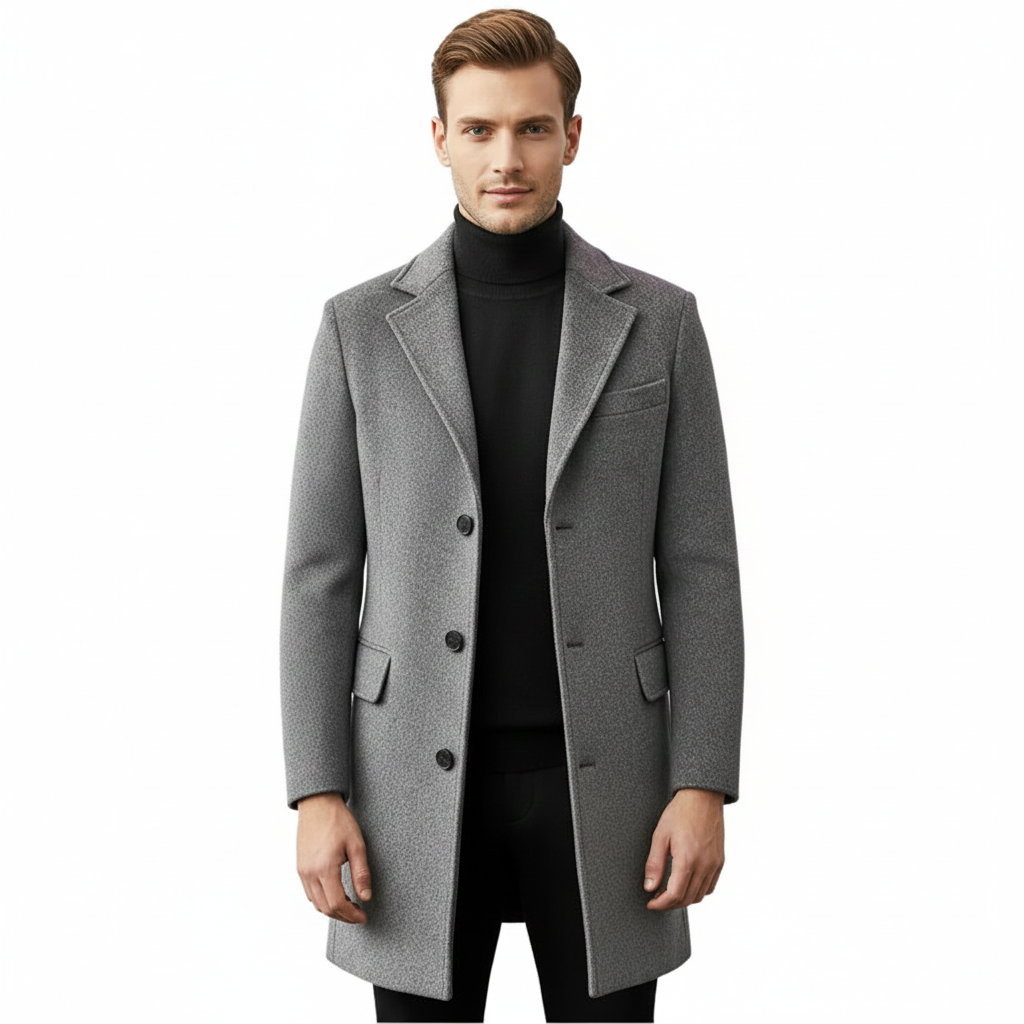 Arthy Herren langer Mantel aus Mischwolle – Schlanke Passform & zeitlose Eleganz