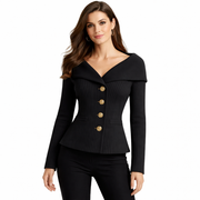 Arvery Dámský Svetr s Odhalenými Rameny – Elegantní Žebrovaný Svetr se Zlatými Knoflíky