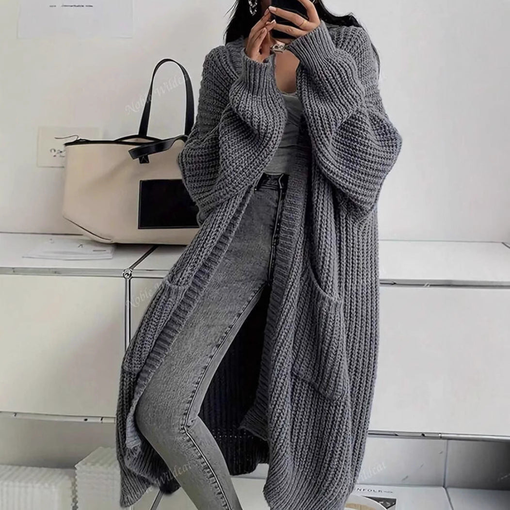 Erca Long Knit Jacket for Women – Elegant Loose Cardigan for Spring, Autumn & Winter