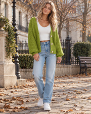 Samira Women's Oversized Cable-Knit V-Neck Cardigan with Buttons and Long Sleeves