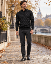 Pullover da uomo Nash con motivo argyle, zip corta sul collo alto e finiture a coste