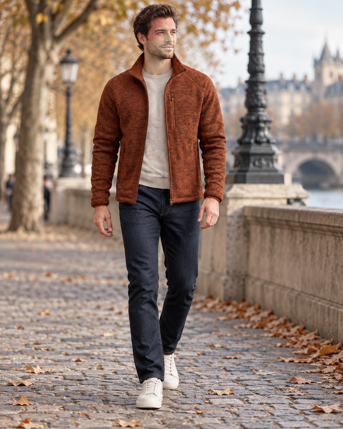 Vince Veste polaire pour homme, col montant et fermeture zippée avec trois poches