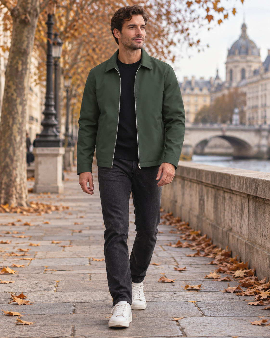 Iñigo Men's Lightweight Water-Repellent Zip-Up Windbreaker Jacket with Classic Collar and Pockets