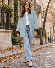 Lara Women's Oversized Utility-Style Cotton Jacket with Corduroy Collar and Patch Pockets