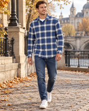 Miko Camisa de franela a cuadros para hombre, 100 % algodón, manga larga y bolsillo