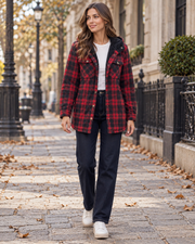 Danica Women's Plaid Shirt Jacket with Attached Hood and Fleece Lining
