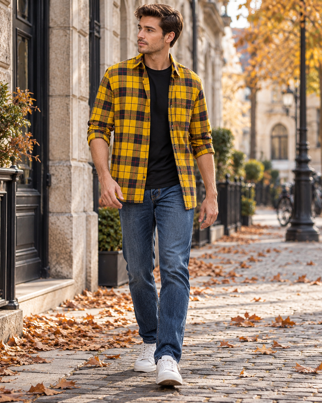 Miko Camisa de franela a cuadros para hombre, 100 % algodón, manga larga y bolsillo