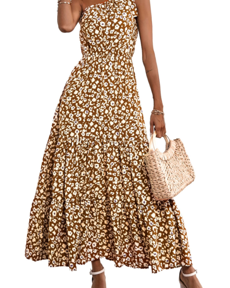 Avira Robe Femme – Robe Maxi Asymétrique Fleurie One Shoulder, Coupe Fluide Bohème Été