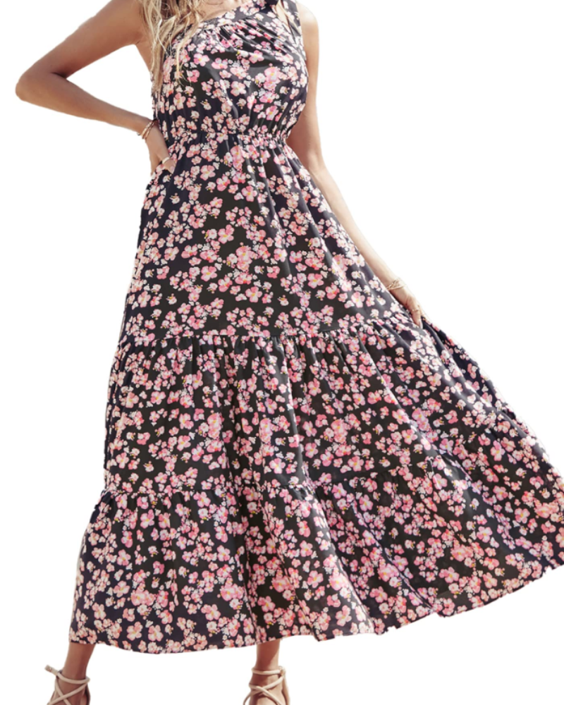 Avira Robe Femme – Robe Maxi Asymétrique Fleurie One Shoulder, Coupe Fluide Bohème Été