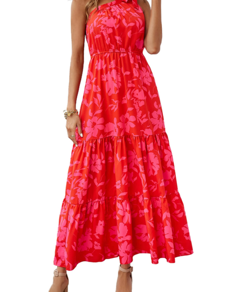 Avira Robe Femme – Robe Maxi Asymétrique Fleurie One Shoulder, Coupe Fluide Bohème Été