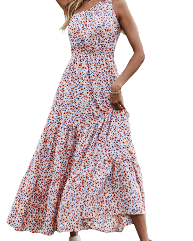 Avira Robe Femme – Robe Maxi Asymétrique Fleurie One Shoulder, Coupe Fluide Bohème Été
