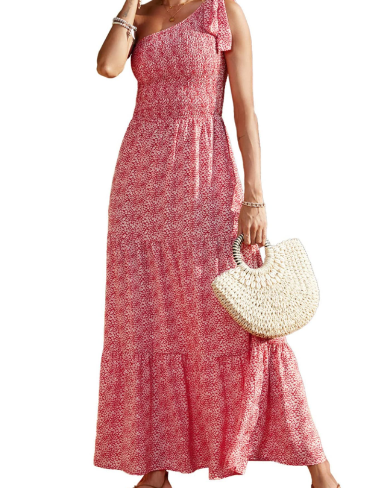 Avira Robe Femme – Robe Maxi Asymétrique Fleurie One Shoulder, Coupe Fluide Bohème Été