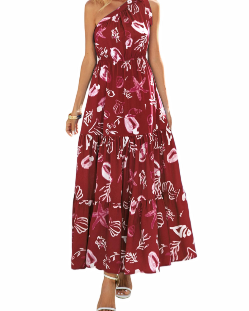 Avira Robe Femme – Robe Maxi Asymétrique Fleurie One Shoulder, Coupe Fluide Bohème Été