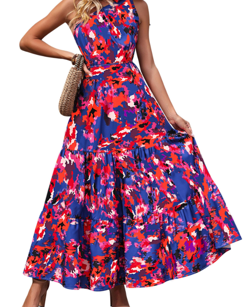 Avira Robe Femme – Robe Maxi Asymétrique Fleurie One Shoulder, Coupe Fluide Bohème Été