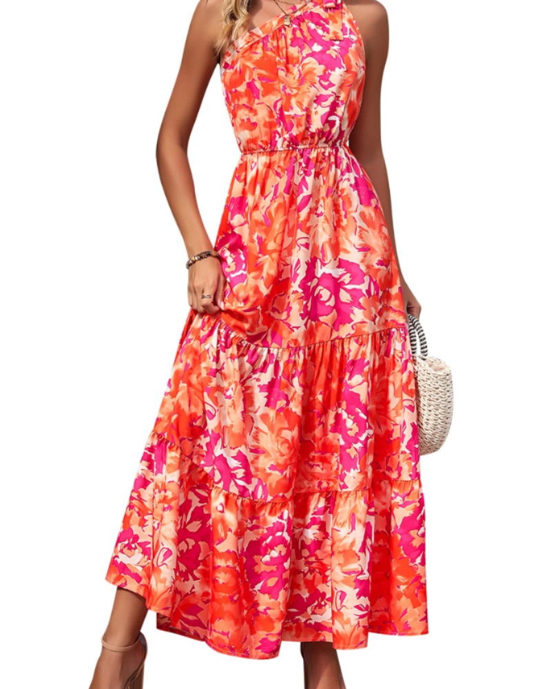 Avira Robe Femme – Robe Maxi Asymétrique Fleurie One Shoulder, Coupe Fluide Bohème Été