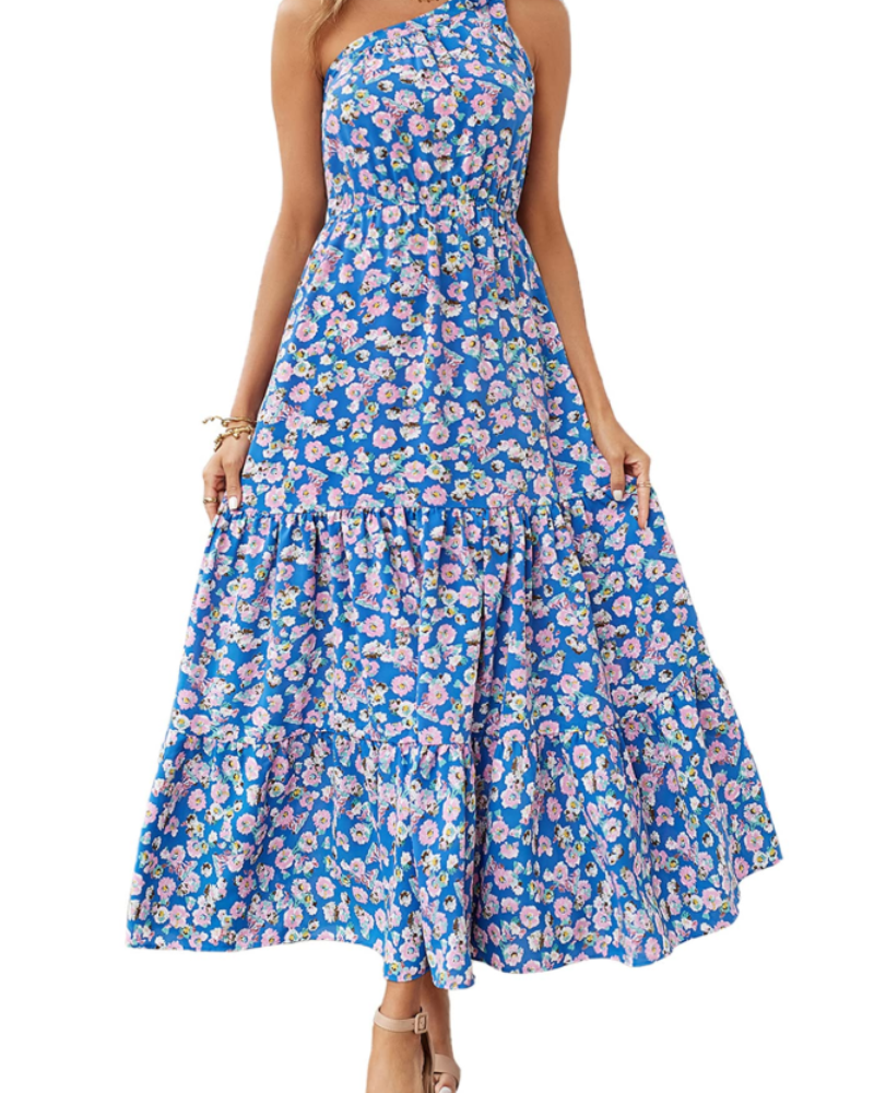 Avira Robe Femme – Robe Maxi Asymétrique Fleurie One Shoulder, Coupe Fluide Bohème Été