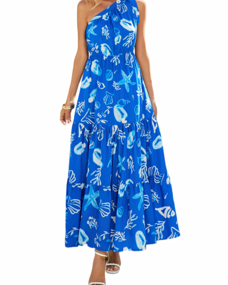 Avira Robe Femme – Robe Maxi Asymétrique Fleurie One Shoulder, Coupe Fluide Bohème Été