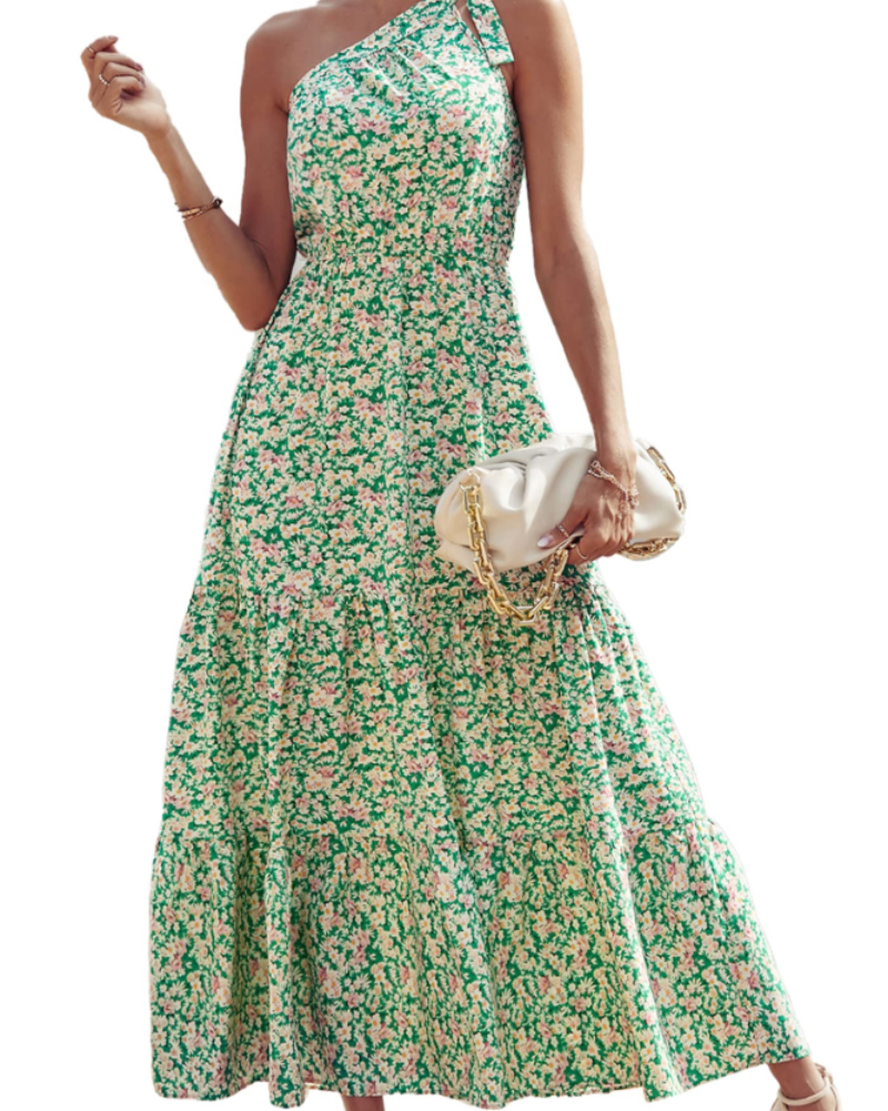 Avira Robe Femme – Robe Maxi Asymétrique Fleurie One Shoulder, Coupe Fluide Bohème Été
