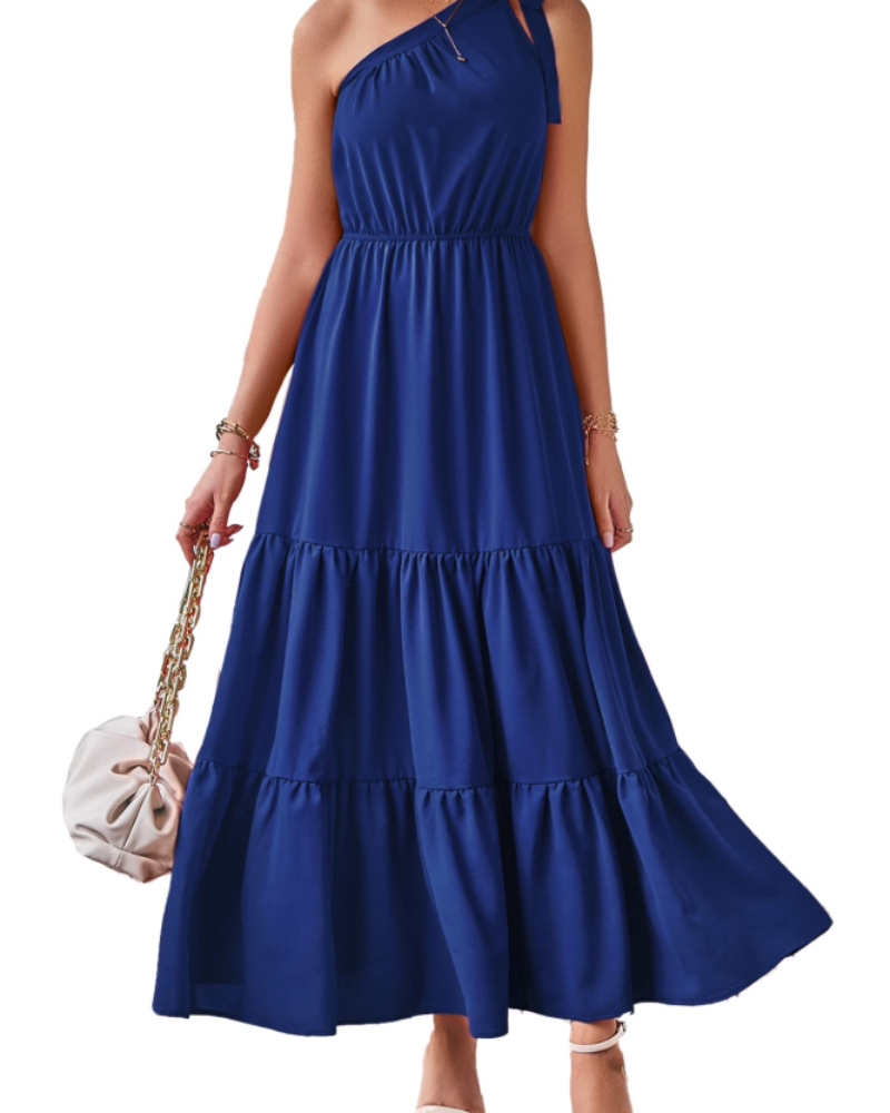 Avira Robe Femme – Robe Maxi Asymétrique Fleurie One Shoulder, Coupe Fluide Bohème Été