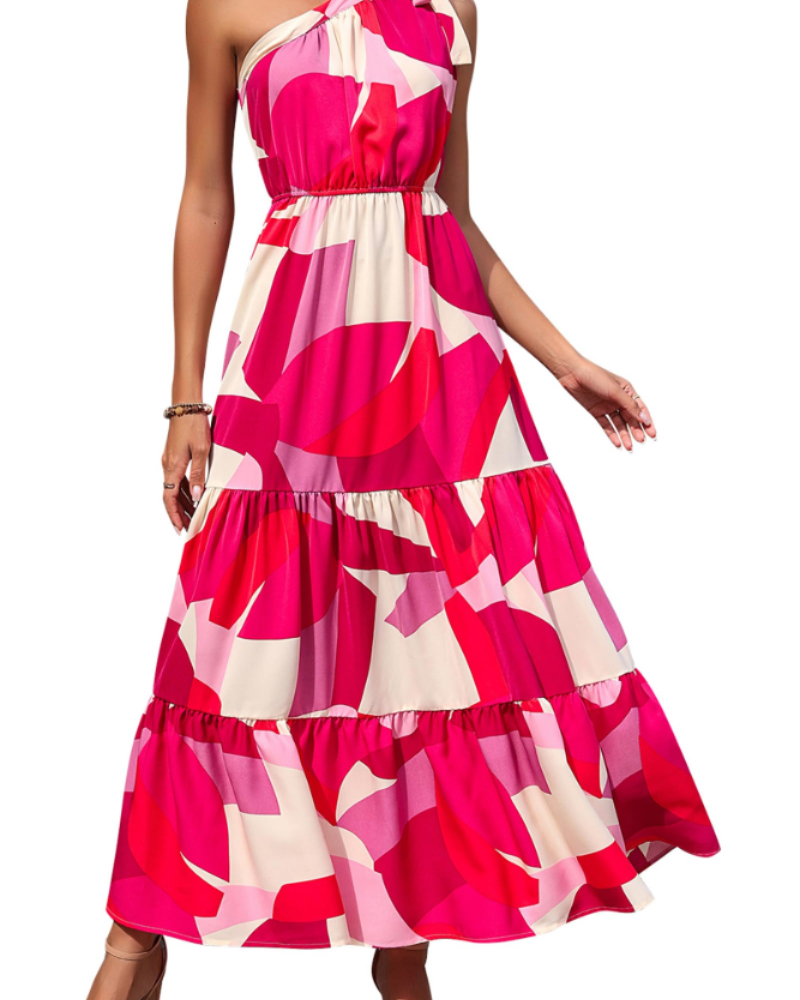 Avira Robe Femme – Robe Maxi Asymétrique Fleurie One Shoulder, Coupe Fluide Bohème Été