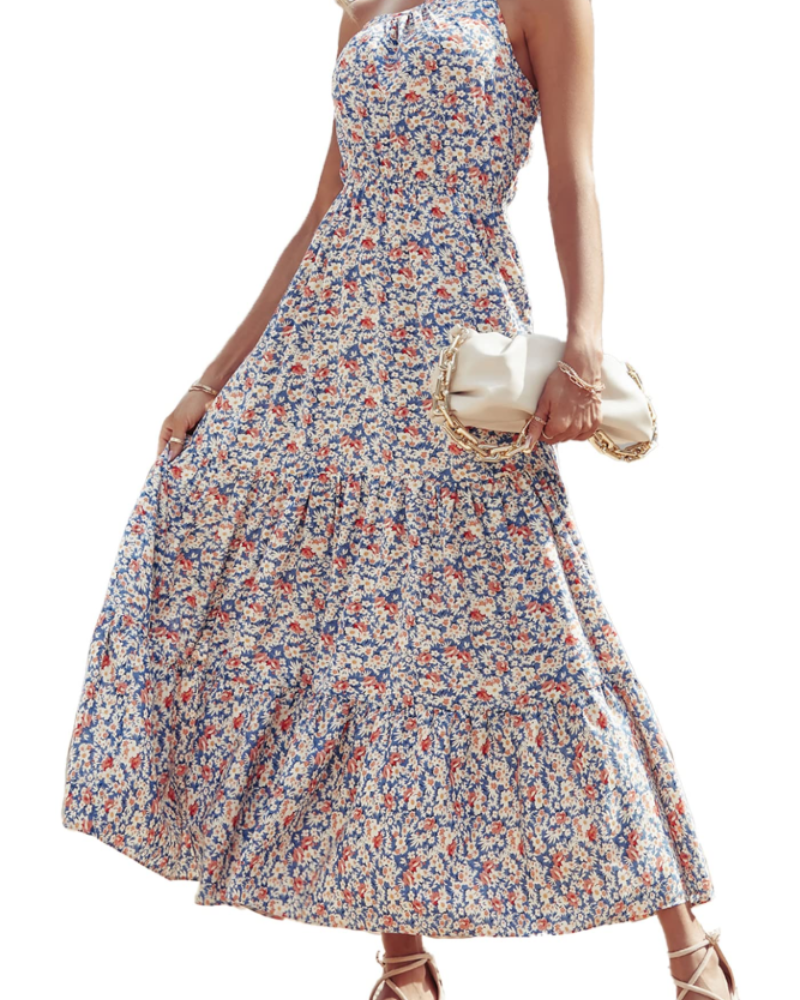 Avira Robe Femme – Robe Maxi Asymétrique Fleurie One Shoulder, Coupe Fluide Bohème Été