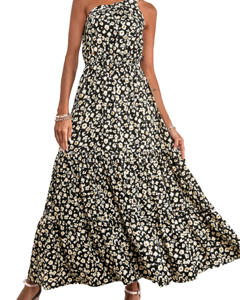 Avira Robe Femme – Robe Maxi Asymétrique Fleurie One Shoulder, Coupe Fluide Bohème Été