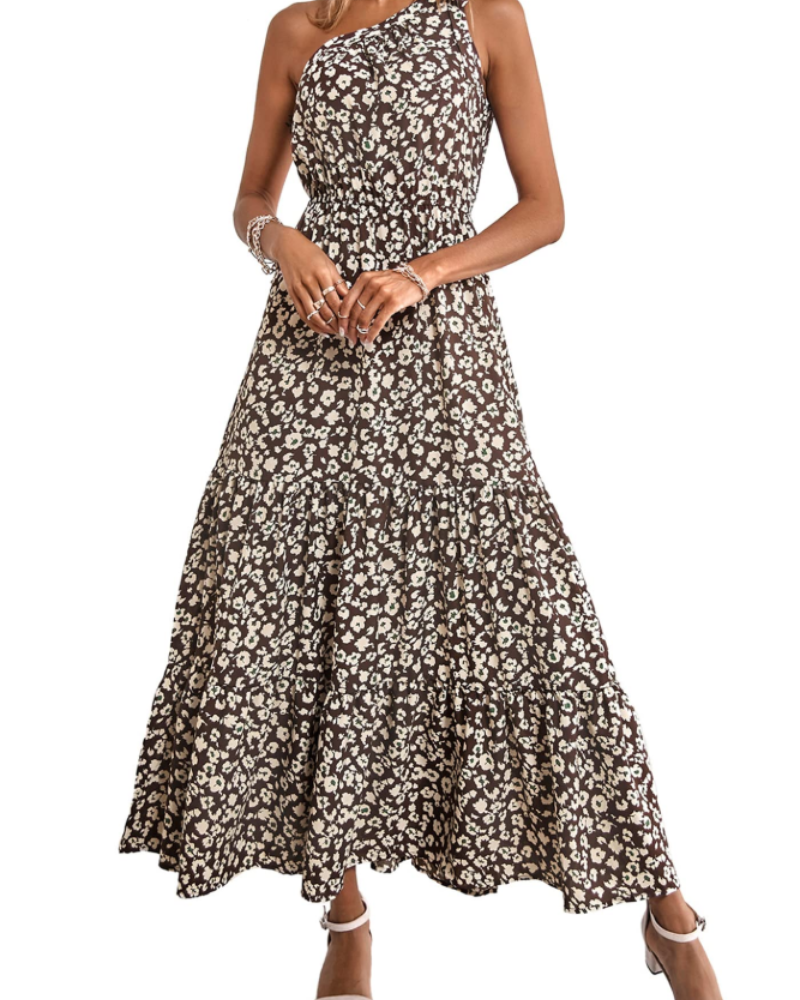 Avira Robe Femme – Robe Maxi Asymétrique Fleurie One Shoulder, Coupe Fluide Bohème Été