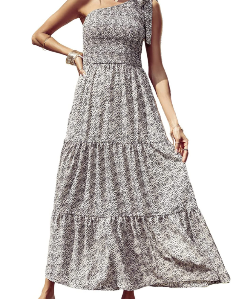 Avira Robe Femme – Robe Maxi Asymétrique Fleurie One Shoulder, Coupe Fluide Bohème Été