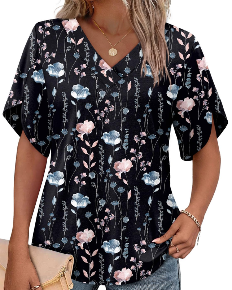 Ayla top pre ženy – blúzka s výstrihom do V a elegantnými lupienkovými rukávmi, voľný letný strih
