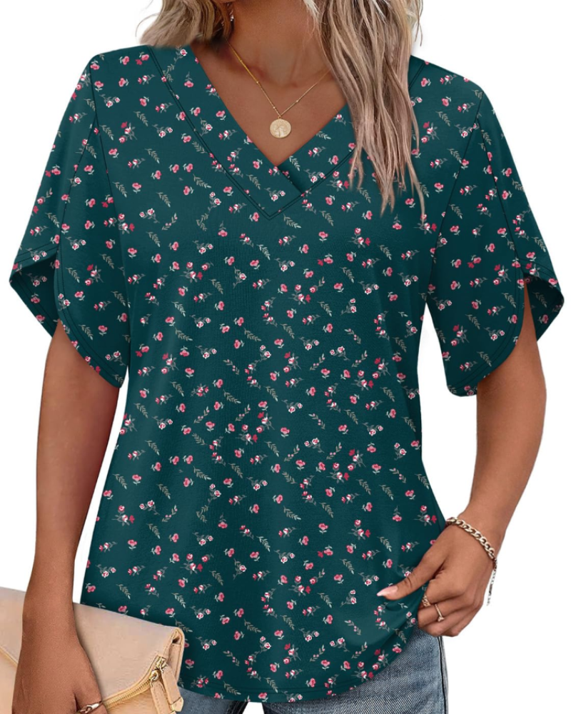 Ayla top pre ženy – blúzka s výstrihom do V a elegantnými lupienkovými rukávmi, voľný letný strih