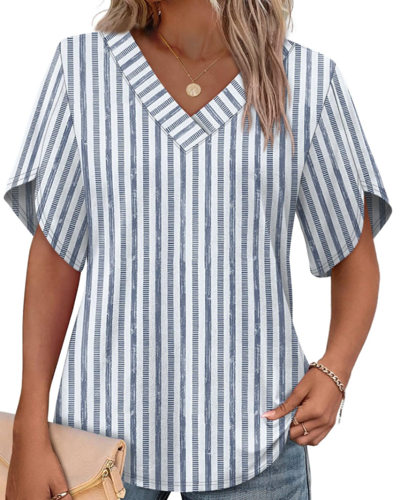 Ayla top pre ženy – blúzka s výstrihom do V a elegantnými lupienkovými rukávmi, voľný letný strih