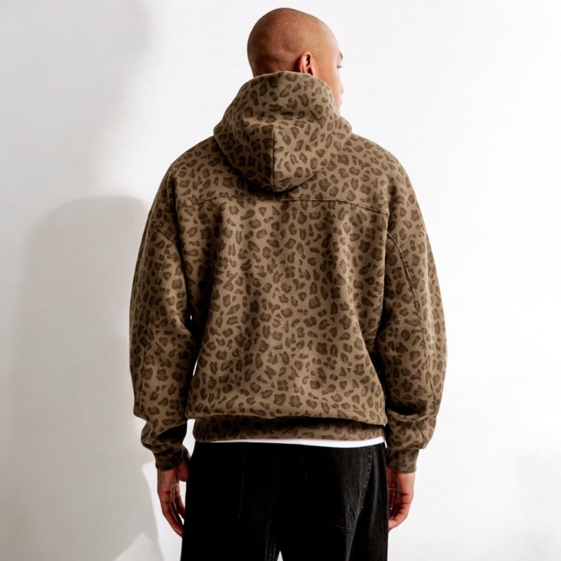 Sudadera con capucha para hombre Andrew Sweat – Corte holgado casual y estampado moderno de leopardo