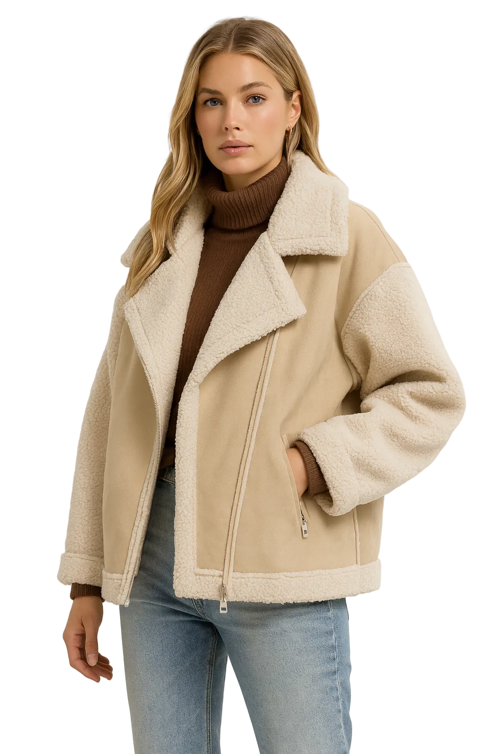 Merly Casaco Mulher Efeito Shearling – Forro Teddy e Corte Oversize Elegante