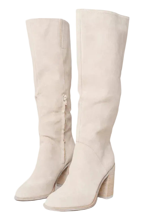 Noemie Women's High Boots Beige – Elegant Comfortable Faux Leather Boots with Slim Fit Cut