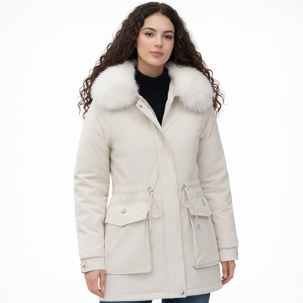 Belise Casaco de Inverno Mulher – Casaco Acolchoado Elegante com Gola Removível e Cintura Ajustável