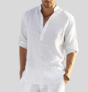 Camisa de lino para hombres de Ansel - Camisa de verano transpirable con pata abotonada y inconveniente