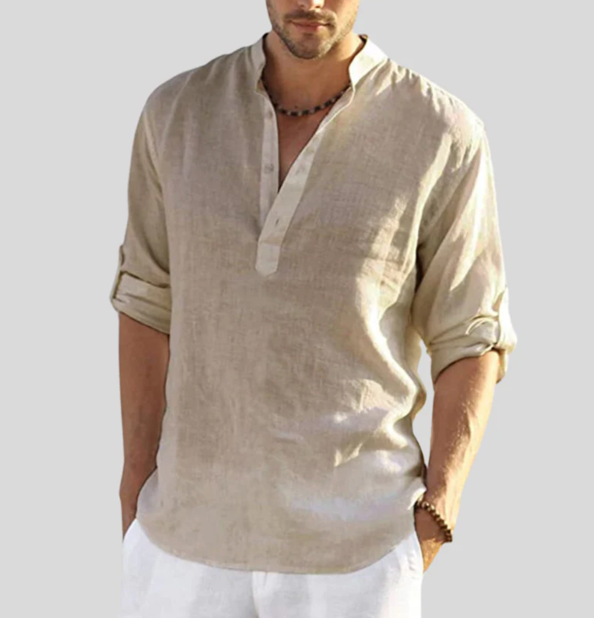 Émeric Herrenhemd aus 100 % Leinen – atmungsaktives Hemd mit Button-down-Kragen und hochkrempelbaren Ärmeln