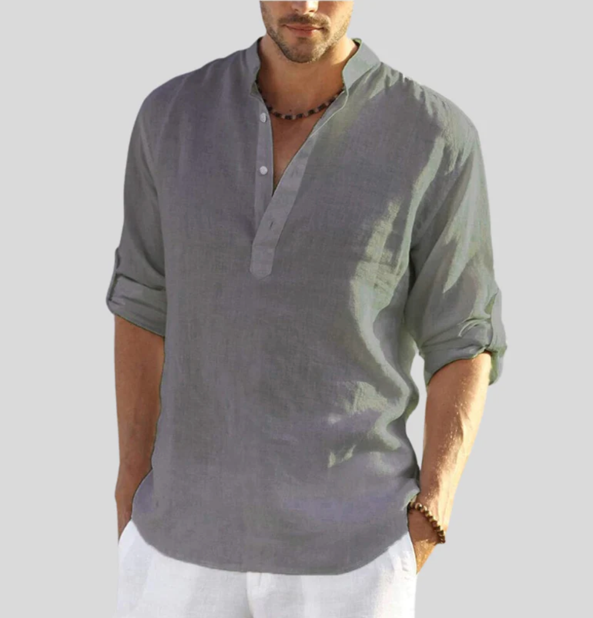 Émeric Herrenhemd aus 100 % Leinen – atmungsaktives Hemd mit Button-down-Kragen und hochkrempelbaren Ärmeln