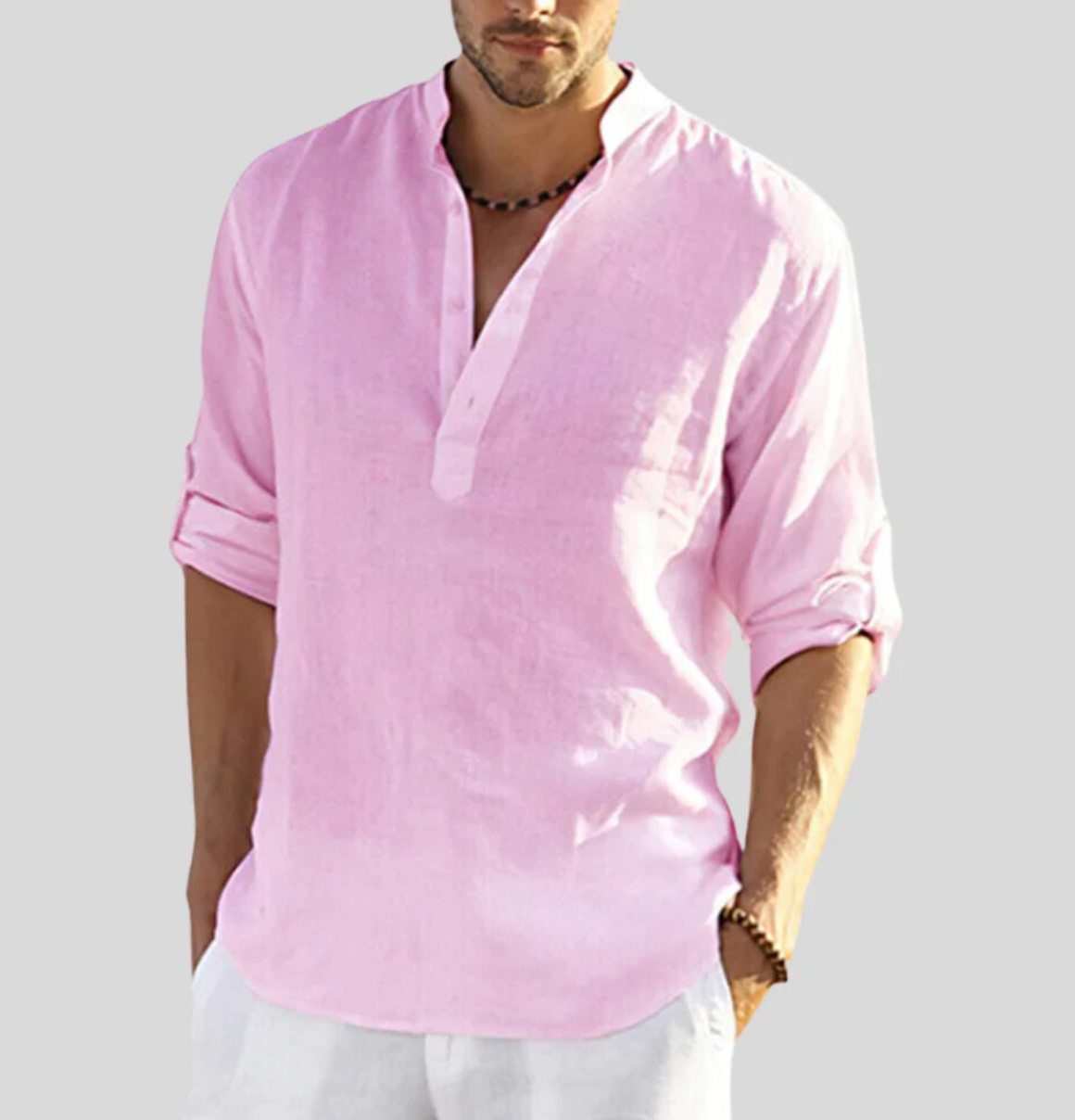 Camisa de lino para hombres de Ansel - Camisa de verano transpirable con pata abotonada y inconveniente